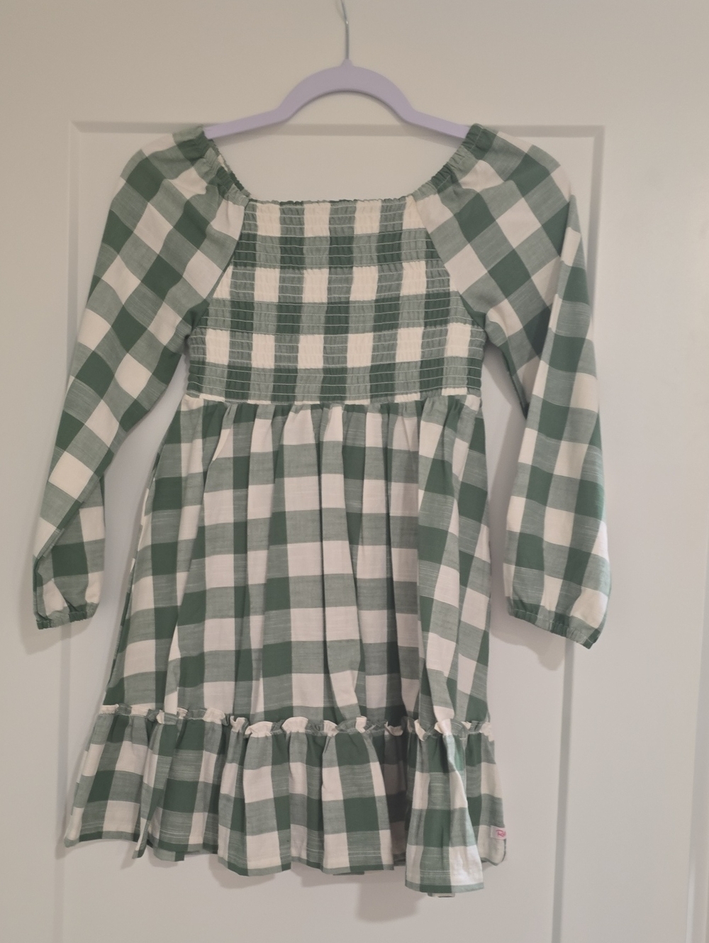 Ruffle Butts Green and White Gingham Smocked Dress **never Worn